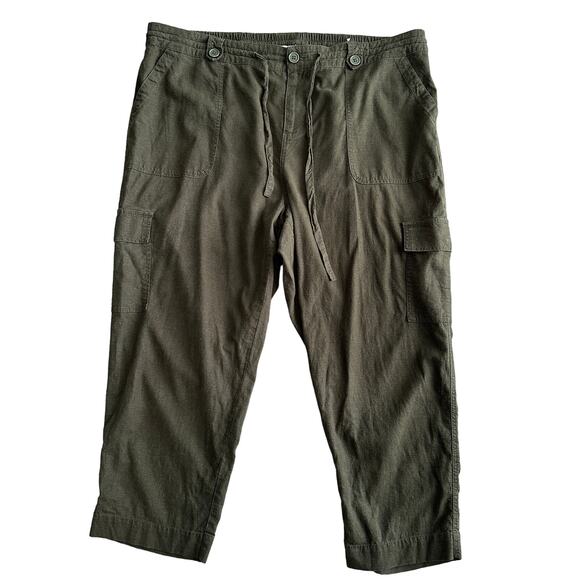 torrid Pants - Torrid Crop Drawstring Cargo Pant Olive Green Linen Blend Pockets Size 18